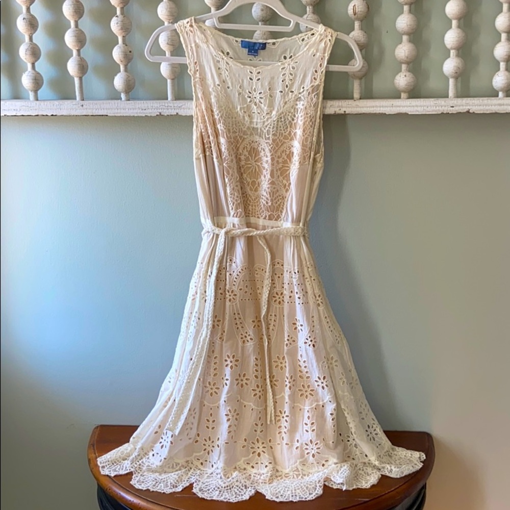 Anthropologie Cream Eyelet and Lace Dress by Dil